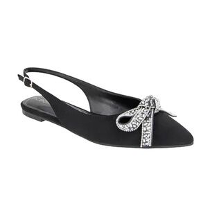 BCBGIRLS Women’s Black Kitten Heel Slung Back W/Crystal Bow Sz 9.5